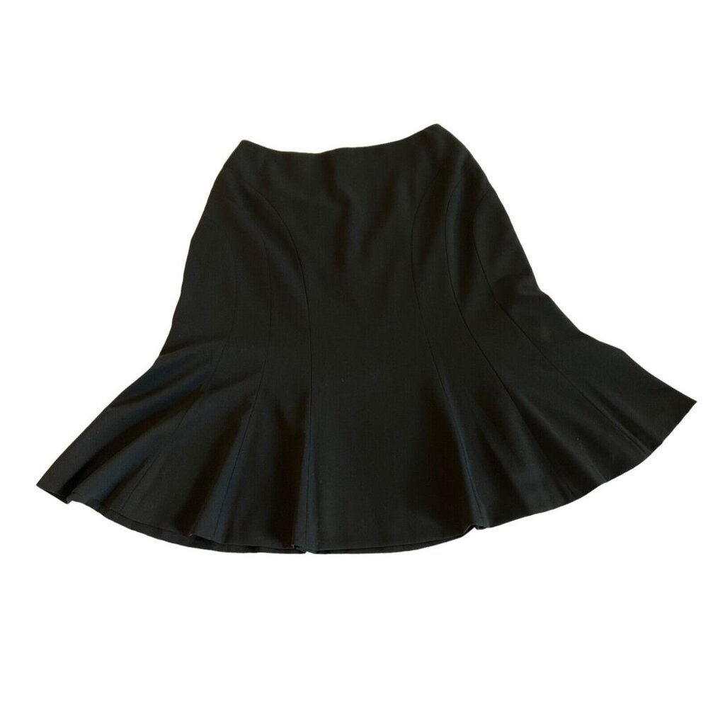 Escada Skirt Womens EU40 US8 Black Fit Flare 100% Wool Lined Pleat Business